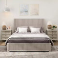 Queen Size Solid Wood Platform Bed Frame with Headboard, No Box Spring Needed and Easy Assembly, Beige