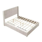 Base letto a piattaforma matrimoniale in legno massello con testiera, nessuna necessità di rete e facile da montare, Beige