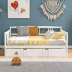 Divano letto in legno massello con letto estraibile singolo, salvaspazio per camera degli ospiti o da letto, bianco