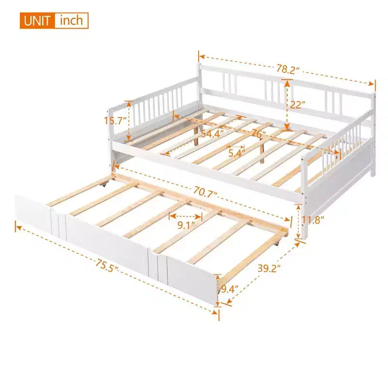 Divano letto in legno massello con letto estraibile singolo, salvaspazio per camera degli ospiti o da letto, bianco