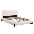 Letto imbottito Queen Size con tessuto in ciniglia, gambe in legno massello e struttura imbottita, bianco