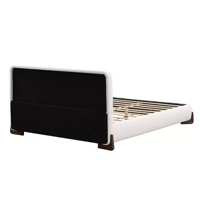 Letto imbottito Queen Size con tessuto in ciniglia, gambe in legno massello e struttura imbottita, bianco