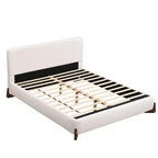 Letto imbottito Queen Size con tessuto in ciniglia, gambe in legno massello e struttura imbottita, bianco