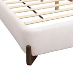 Letto imbottito Queen Size con tessuto in ciniglia, gambe in legno massello e struttura imbottita, bianco