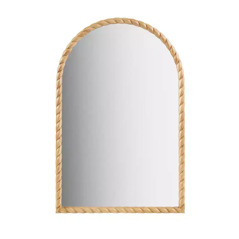 Specchio decorativo da parete ad arco 24 x 36 con cornice in legno di caucciù elegantemente intrecciato, tocco moderno per camera da letto, bagno, soggiorno-Panipeachy