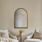 Specchio decorativo da parete ad arco 24 x 36 con cornice in legno di caucciù elegantemente intrecciato, tocco moderno per camera da letto, bagno, soggiorno-Panipeachy