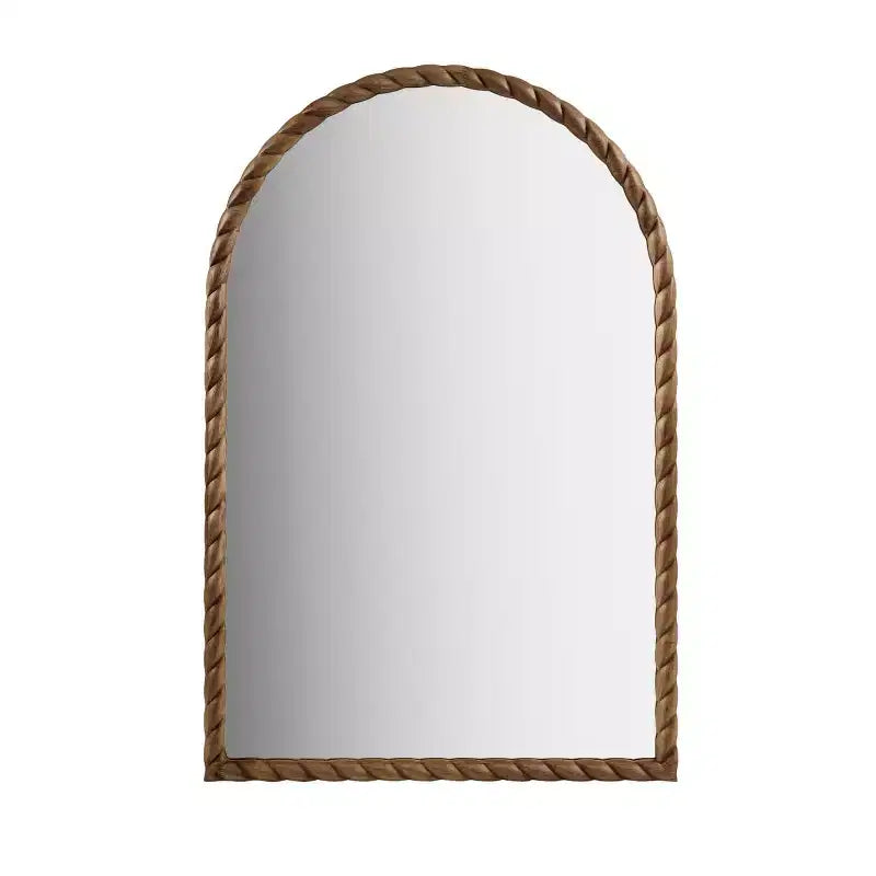 Specchio decorativo da parete ad arco 24 x 36 con cornice in legno di caucciù elegantemente intrecciato, tocco moderno per camera da letto, bagno, soggiorno-Panipeachy