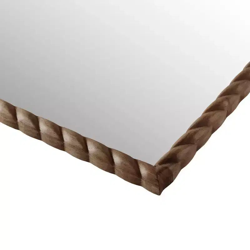 Specchio decorativo da parete ad arco 24 x 36 con cornice in legno di caucciù elegantemente intrecciato, tocco moderno per camera da letto, bagno, soggiorno-Panipeachy