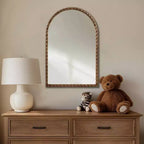 24 x 36 Arched Wall Decorative Mirror with Elegantly Braided Rubberwood Frame, Modern Accent for Bedroom, Bathroom, Living Room-Panipeachy