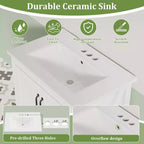 Mobile bagno da 30 pollici con lavabo in ceramica, mobile da bagno in stile rustico autoportante con 2 ante e 1 cassetto