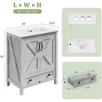 Mobile bagno da 30 pollici con lavabo in ceramica, mobile da bagno in stile rustico autoportante con 2 ante e 1 cassetto