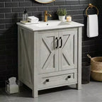 Mobile bagno da 30 pollici con lavabo in ceramica, mobile da bagno in stile rustico autoportante con 2 ante e 1 cassetto