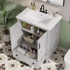 Mobile bagno da 30 pollici con lavabo in ceramica, mobile da bagno in stile rustico autoportante con 2 ante e 1 cassetto