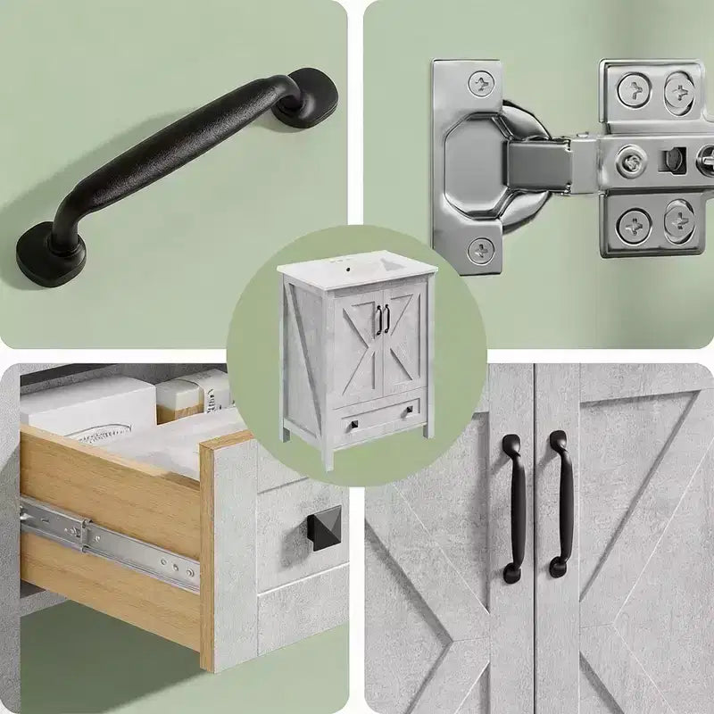 Mobile bagno da 30 pollici con lavabo in ceramica, mobile da bagno in stile rustico autoportante con 2 ante e 1 cassetto