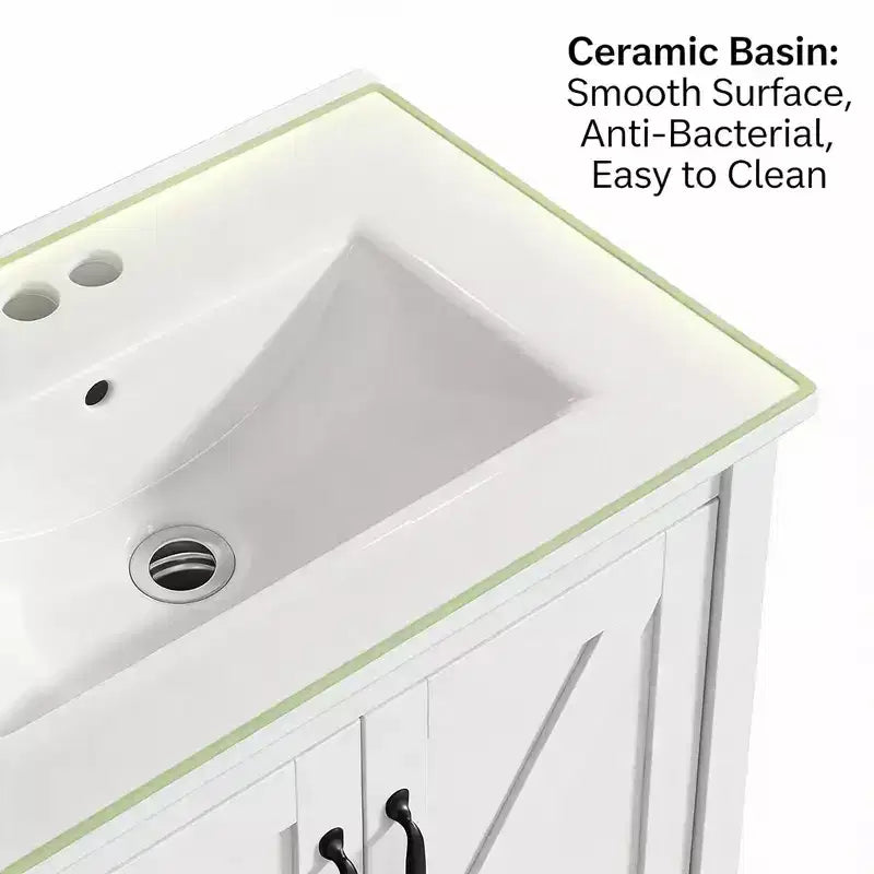 Mobile bagno da 30 pollici con lavabo in ceramica, mobile da bagno in stile rustico autoportante con 2 ante e 1 cassetto