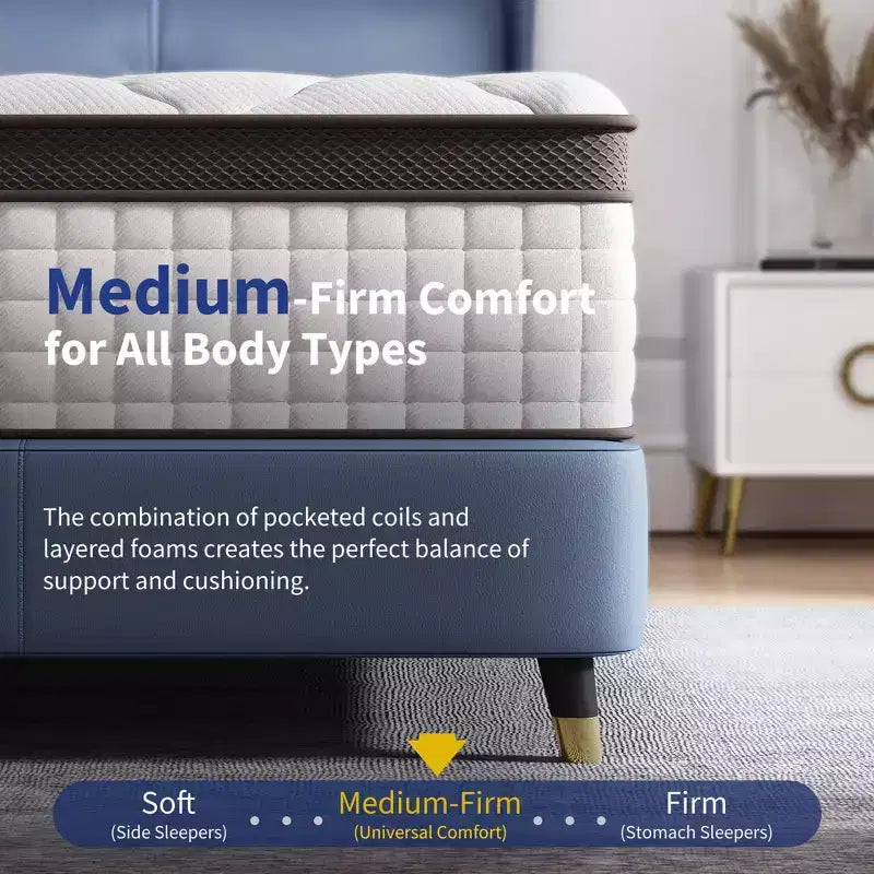 Kescas Materasso Ibrido Premium 8 Pollici a Media Rigidità - Compatibile con Letti a Piattaforma, Reti a Molle o Basi a Doghe