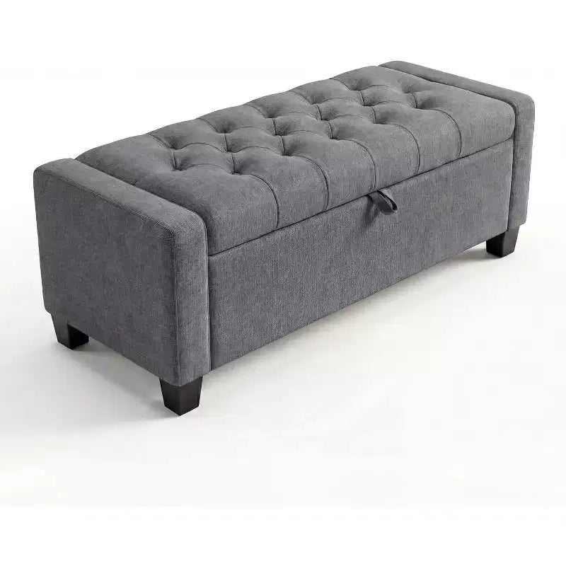 Storage Ottoman Bench 50.8 Inch with Safety Slow-Close Hinge, Tufted Upholstered Bench for Bedroom Entryway Living Room, 670 Lbs Weight Capacity
