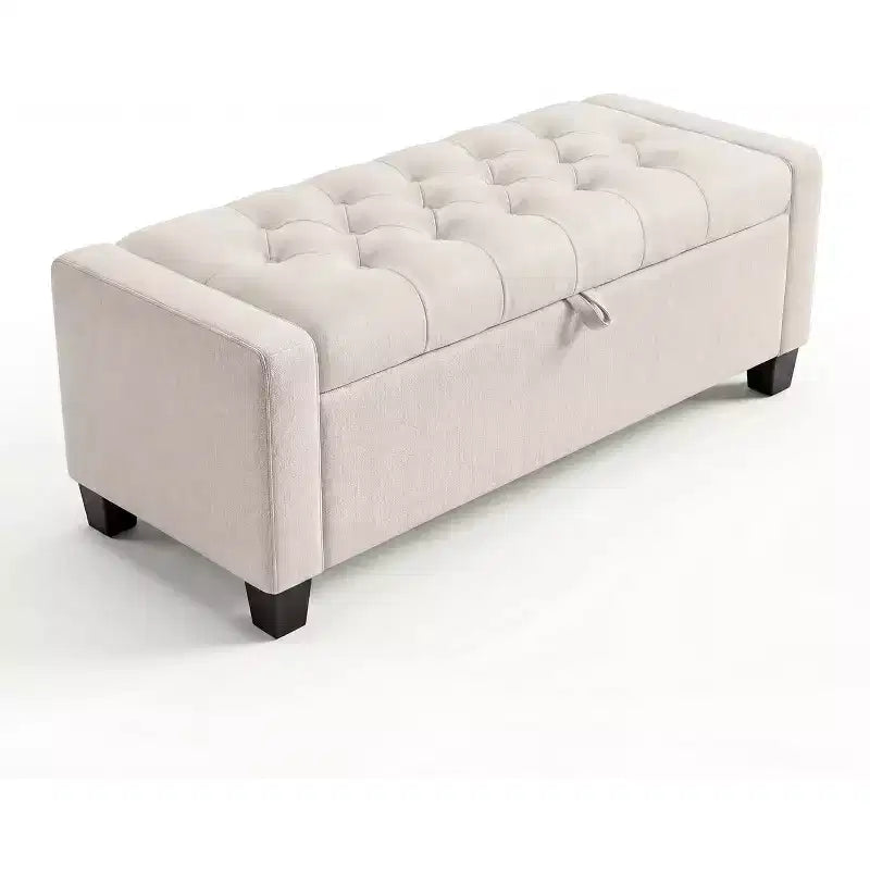 Panca contenitore pouf 50.8 pollici con cerniera di sicurezza a chiusura lenta, panca imbottita capitonné per camera da letto, ingresso, soggiorno, capacità di carico 300 kg