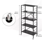 Gymax Scaffale portaoggetti pieghevole a 5 ripiani regolabile 1/2 pz con ruote bloccabili per ufficio a casa, nero
