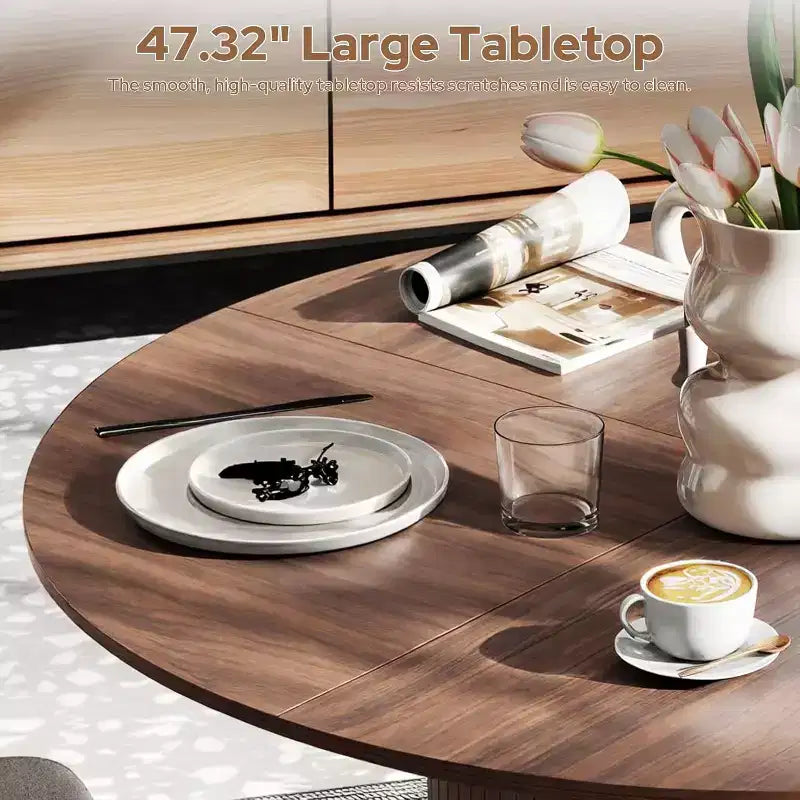 Zevemomo Tavolo da pranzo rotondo da 47,32 pollici per 4 persone (solo tavolo), tavolo da cucina in legno con ripiano portaoggetti e ante per cucina, soggiorno, ristoranti
