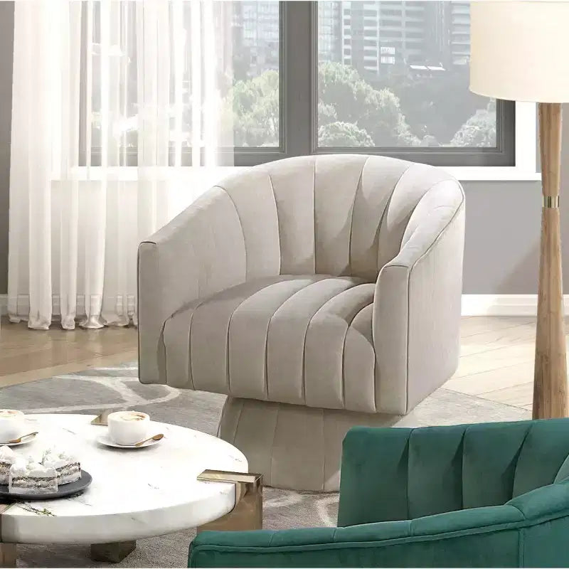 GDFStudio Madison - Poltrona Girevole Accent con Braccioli a Botte, Moderna, Rivestita in Velluto, con Struttura in Legno