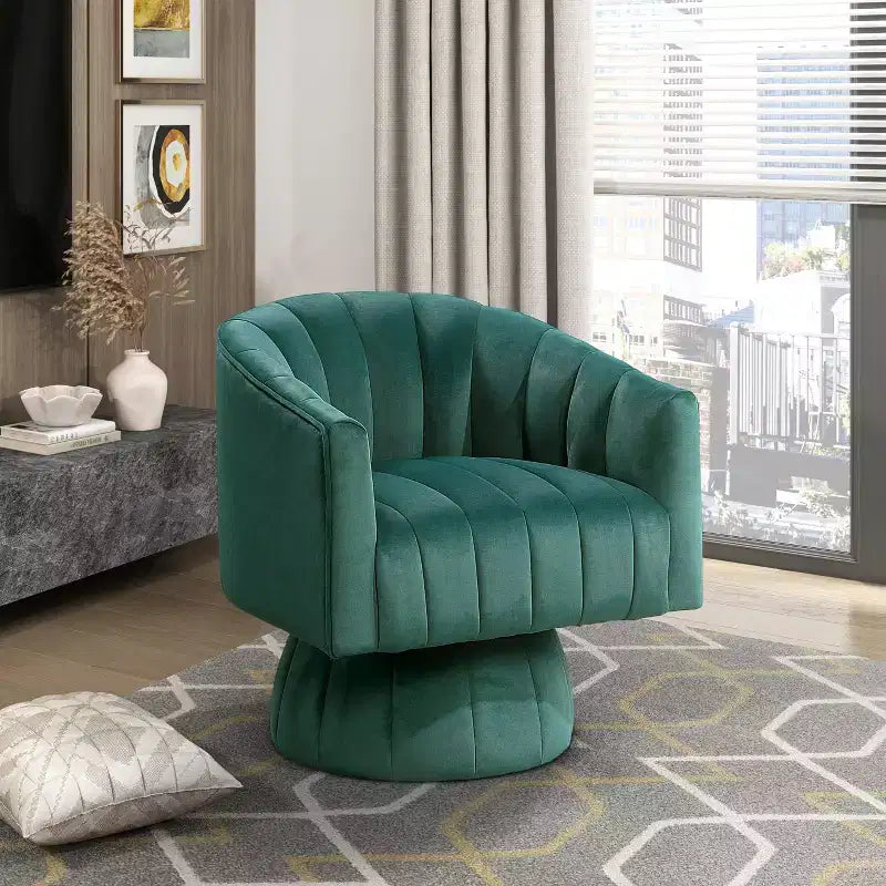 GDFStudio Madison - Poltrona Girevole Accent con Braccioli a Botte, Moderna, Rivestita in Velluto, con Struttura in Legno