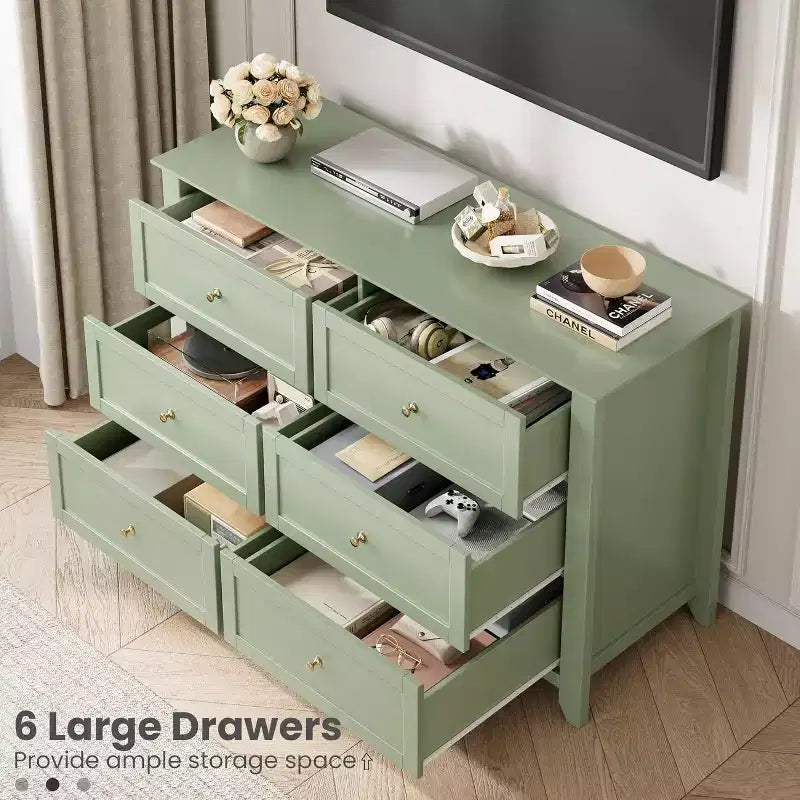 Comò contenitore moderno ed elegante a 6 cassetti, cassettiera in legno con finitura laccata e gambe in legno massello, organizer versatile per camera da letto, cameretta, soggiorno e guardaroba