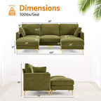 Karl Home | Divano moderno a forma di U in ciniglia con braccioli quadrati da 100 pollici L in grigio con contenitore laterale