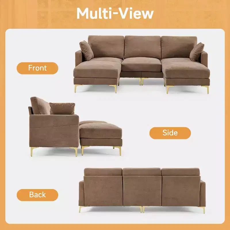 Karl Home | Divano moderno a forma di U in ciniglia con braccioli quadrati da 100 pollici L in grigio con contenitore laterale