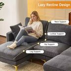 Karl Home | Divano moderno a forma di U in ciniglia con braccioli quadrati da 100 pollici L in grigio con contenitore laterale
