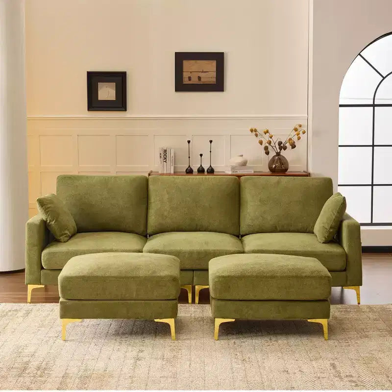 Karl Home | Divano moderno a forma di U in ciniglia con braccioli quadrati da 100 pollici L in grigio con contenitore laterale