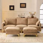 Karl Home | Divano moderno a forma di U in ciniglia con braccioli quadrati da 100 pollici L in grigio con contenitore laterale