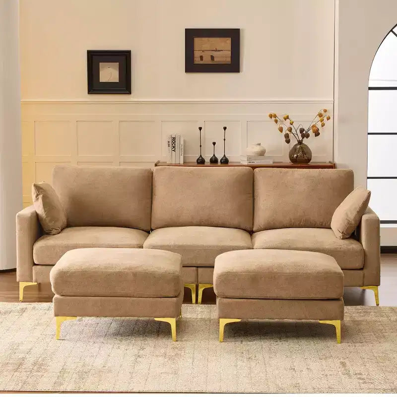 Karl Home | Divano moderno a forma di U in ciniglia con braccioli quadrati da 100 pollici L in grigio con contenitore laterale