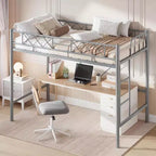 Letto a soppalco singolo, struttura in metallo resistente con sponda di protezione arcuata, pioli della scala piatti e supporto a doghe in acciaio, non è necessario il box spring, salvaspazio