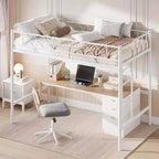 Letto a soppalco singolo, struttura in metallo resistente con sponda di protezione arcuata, pioli della scala piatti e supporto a doghe in acciaio, non è necessario il box spring, salvaspazio