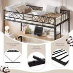 Letto a soppalco singolo, struttura in metallo resistente con sponda di protezione arcuata, pioli della scala piatti e supporto a doghe in acciaio, non è necessario il box spring, salvaspazio