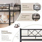 Letto a soppalco singolo, struttura in metallo resistente con sponda di protezione arcuata, pioli della scala piatti e supporto a doghe in acciaio, non è necessario il box spring, salvaspazio