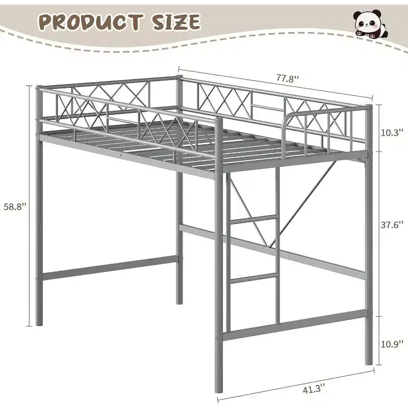 Letto a soppalco singolo, struttura in metallo resistente con sponda di protezione arcuata, pioli della scala piatti e supporto a doghe in acciaio, non è necessario il box spring, salvaspazio