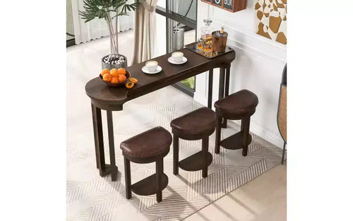 4 Piece Bar Table Set with 3 PU Upholstered Stools, Counter Height Dining Table, Space Saving Breakfast Set for Kitchen, Dining Room, Espresso