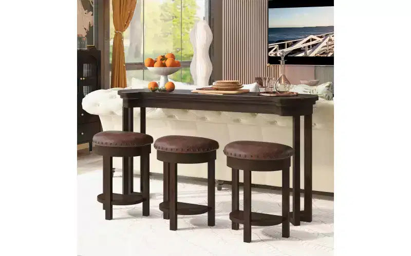 Set da tavola da bar di 4 pezzi con 3 sgabelli imbottiti in PU, tavolo da pranzo altezza bancone, set colazione salvaspazio per cucina, sala da pranzo, espresso