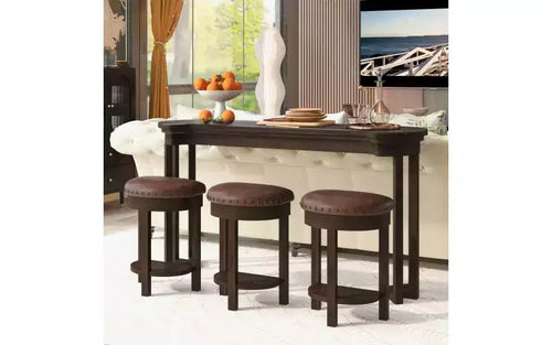 Ensemble de bar 4 pièces avec 3 tabourets rembourrés en PU, table de salle à manger hauteur comptoir, ensemble petit-déjeuner peu encombrant pour cuisine, salle à manger, expresso