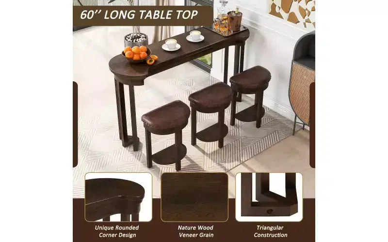 Set da tavola da bar di 4 pezzi con 3 sgabelli imbottiti in PU, tavolo da pranzo altezza bancone, set colazione salvaspazio per cucina, sala da pranzo, espresso