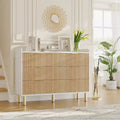 Garvee 6-Drawer Dresser, 47.2 Fluted Wood Double Dresser with Metal Handles Curved Design Wide Storage Organizer Cabinet,Natural Oak+White