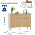 Cassettiera Garvee a 6 cassetti, cassettiera doppia in legno scanalato da 120 cm con maniglie in metallo, design curvo, armadietto organizer con ampio spazio contenitivo, Rovere naturale+Bianco
