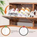 Karl Home Scarpiera con 4 Ante a Ribalta Maniglie Nere Melaminico Truciolare Gambe Nere 106 cm Legno Effetto Invecchiato
