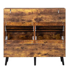 Karl Home Scarpiera con 4 Ante a Ribalta Maniglie Nere Melaminico Truciolare Gambe Nere 106 cm Legno Effetto Invecchiato