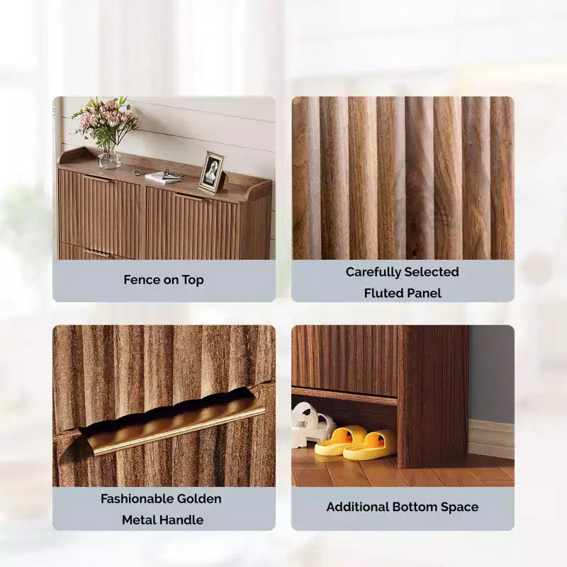 Karl Home Scarpiera con 4 Ante a Ribalta in Stile a Doghe, 109 cm, con Deflettore sul Piano Superiore