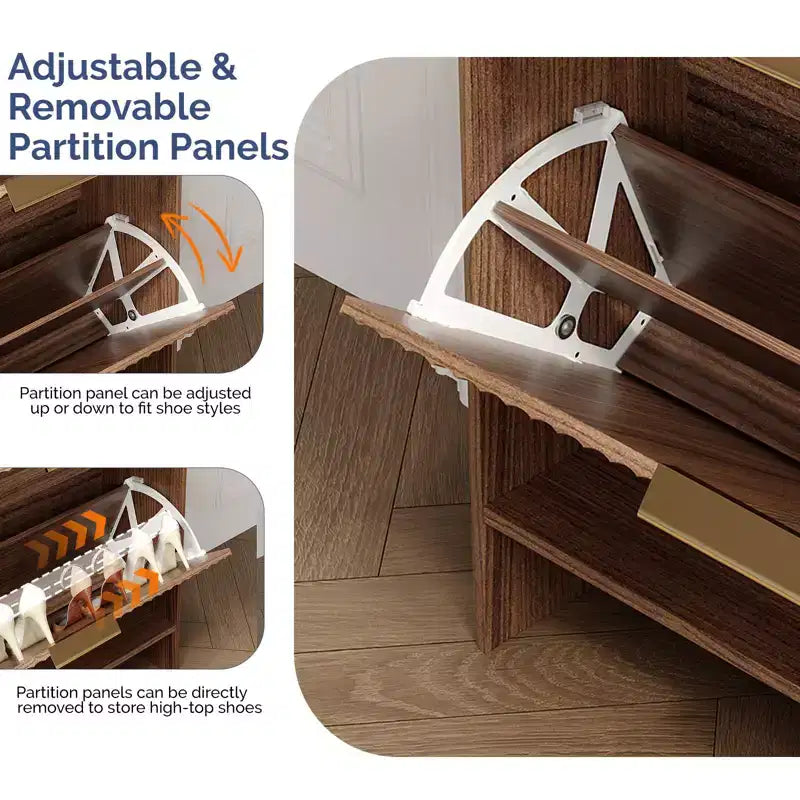 Karl Home Scarpiera con 4 Ante a Ribalta in Stile a Doghe, 109 cm, con Deflettore sul Piano Superiore
