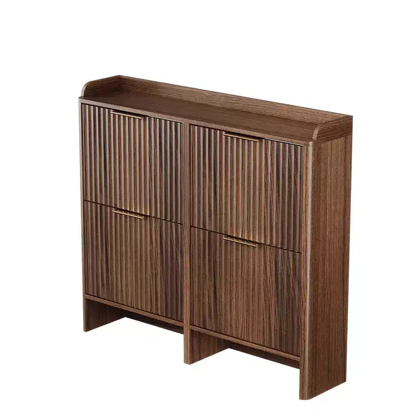 Karl Home Scarpiera con 4 Ante a Ribalta in Stile a Doghe, 109 cm, con Deflettore sul Piano Superiore