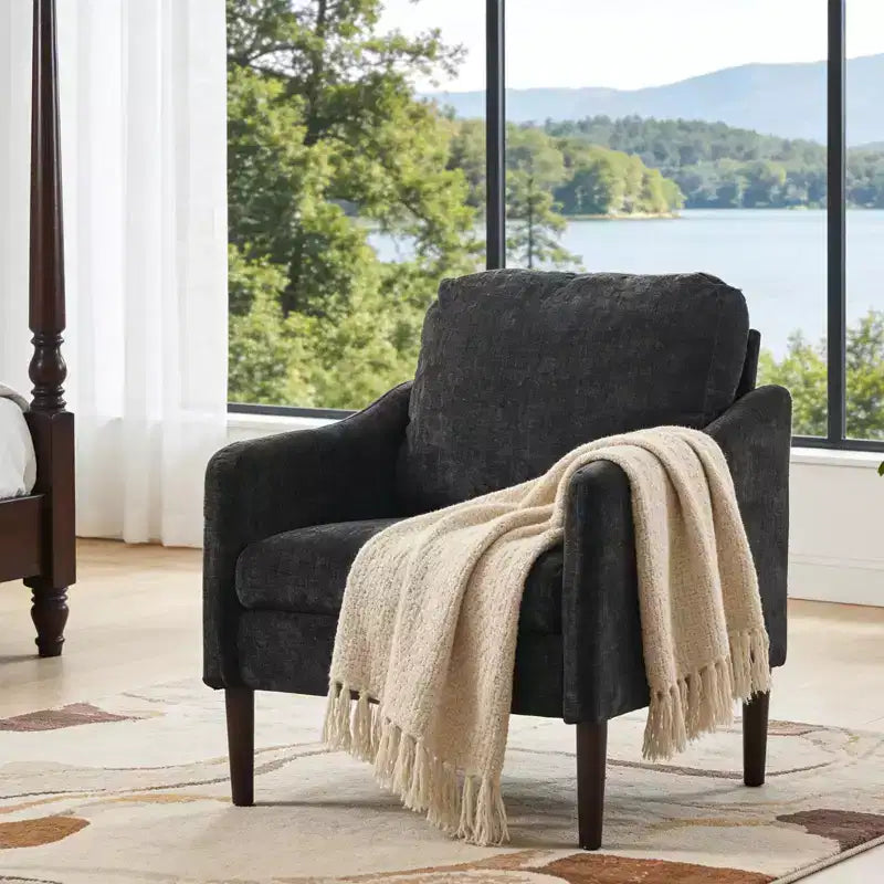 Poltrona in ciniglia stile Mid-Century Modern con braccioli curvi, Poltrona singola imbottita per soggiorno, camera da letto o ufficio